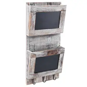 2-Slot Rustic Wall-Mounted Wooden Mail Organizer