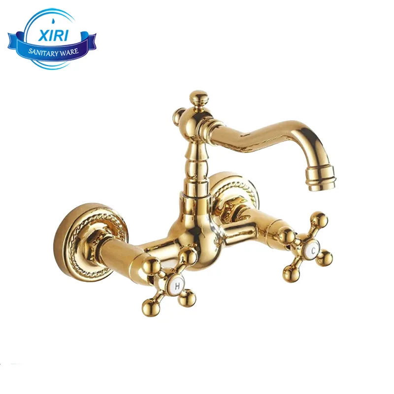 Wall mount bathroom sink faucets gold basin faucets with dual handle G-0208