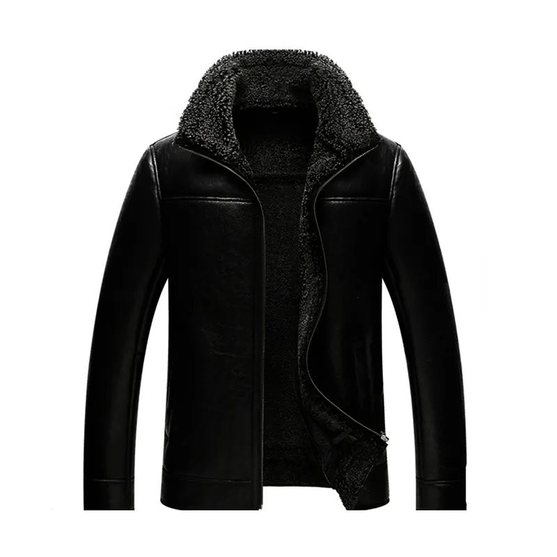 Genuine Leather Lamb Winter Black Leather Fur Jacket Mens Manufacturer