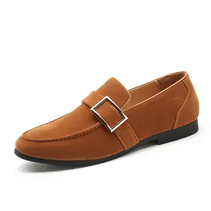 Buckle Strap Size 47 48 Suede Upper Comfortable Breathable Casual Genuine Leather Loafers Shoes