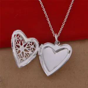 Photo frame pendente grande grande cuore collana in argento