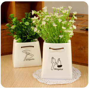 Mini <span class=keywords><strong>pot</strong></span> de fleurs créatif en <span class=keywords><strong>céramique</strong></span> en forme de sac à main, petits pots pour plantes succulentes - Product Image 6