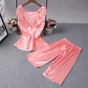 FactoryWholesale <strong>Summer</strong> Short Sleeve v Neck Satin Pajamas Set 2 Pieces Night Sleeping Wear Sleepwear Silk Pajamas Satin <strong>Pjs</strong> - Product Image 5