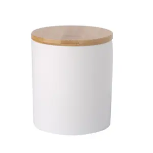 家庭用品シリンダーホワイトセラミックキャニスター容器/ティーコーヒーシュガーキャニスターセット木製蓋付き