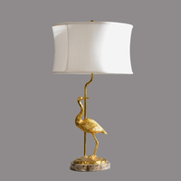 Lampe de table flamant rose en laiton, lampe de bureau moderne en cuivre, motif animal oiseau, base avec 1 LED E27 60W, veilleuse avec LED électrique en marbre, 1 pièce