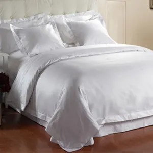 200tc conjunto de cama 100% algodão king queen, tamanho 4 peças, folhas planas de cor branca, conjunto de lençol