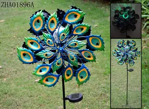 Led năng lượng mặt trời Cổ Phần cối xay gió thủy tinh con công lông gió Spinner vườn ánh sáng IP44 đánh giá 3 năm Bảo hành 360 Chùm tia góc - Product Image 3