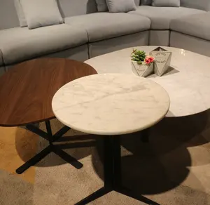 Couch tisch Sets Design Runder Marmor mit Eisen Italienische Luxus Wohnzimmer möbel Modernes Holz 3 Schichten Couch tisch 5St