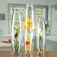 Bodenvase aus Glas, Eiförmige Transparente Vase, Schräg Geformte Blumenvase, Ornamente für Hochzeitsdekoration