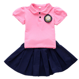 Set di 2 pezzi di cotone <span class=keywords><strong>Polo</strong></span> T shirt Shorts pantaloni scuola primaria scuola materna uniformi blu marino nuovo Design ragazzi e ragazze bambini in bianco - Product Image 5