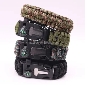 Wholesale Wrist Strap Paracord Bracelet Survival Buckle With Scraper Fire Starter And Whistle