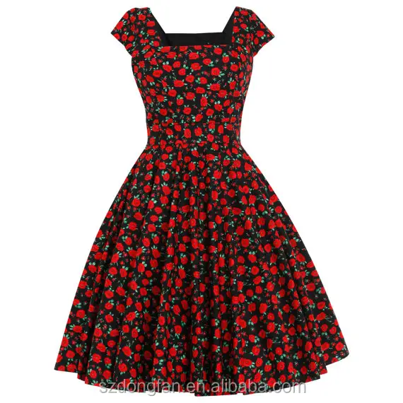 Floral Christmas Poppy Dress Plus Size Tea Party 50s Swing Vintage Style Rockabilly Dress