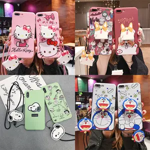 Cute Japan Cartoon Snoop Doraemon phone case For iPhone 14 13 12 Plus Xs Max Xr Soft back cover with Kitty Cat stand rope strap