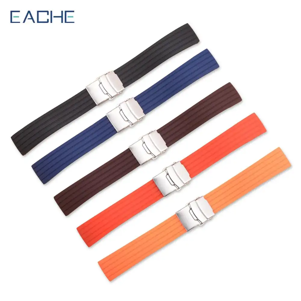 EACHE Wholesale Silicone Rubber Watchband For Man&Woman 5 Colors Black Brown Orange Red Blue 18mm 20mm 22mm Watch Band Stock