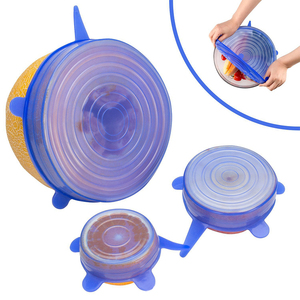 OEM nuevo 6 Unids/set Tapas elásticas de silicona reutilizables Cubierta de alimentos de cocina Envolturas Horno de <span class=keywords><strong>microondas</strong></span> Seguro Tapas de vacío sin BPA <span class=keywords><strong>para</strong></span> botella de lata - Product Image 6