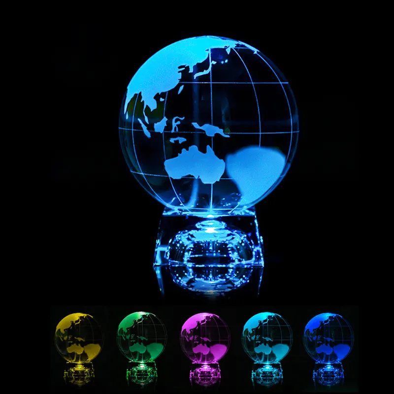 Decorative Glass Earth Sphere World Map With Led Light Base Stand