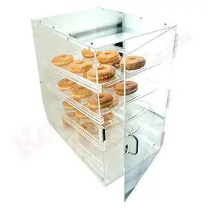 Factory Outlet 4 Tier With Rear Front door Donut Pastry Acrylic Display Rack Tray Show Case For Sales