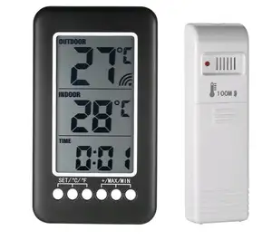 Wireless Thermometer Station Digital LCD Large Display Indoor Outdoor Thermometer