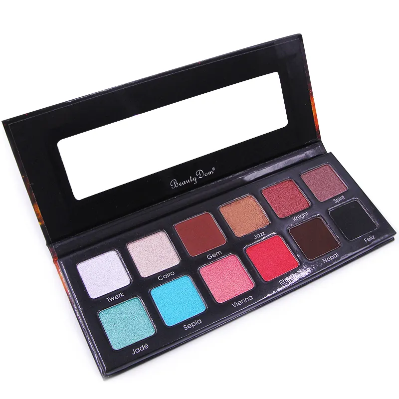 Palette de fards à paupières de maquillage étanche à paillettes cosmétiques professionnels OEM 12 couleurs avec marque privée