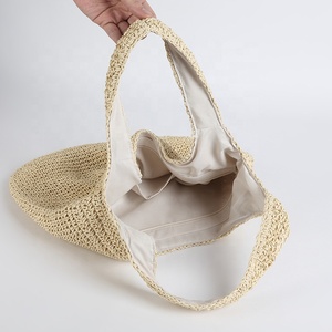 Mayorista Verano Mujer Dama Simple <span class=keywords><strong>Mano</strong></span> Crochet Papel Paja Playa Bolso Bordado Cremallera Cierre Portátil Color Sólido - Product Image 5