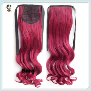 Extensions de cheveux naturels longs ondulés avec ruban enroulé pour femme, couleur rouge, HPC-0184 - Product Image 2