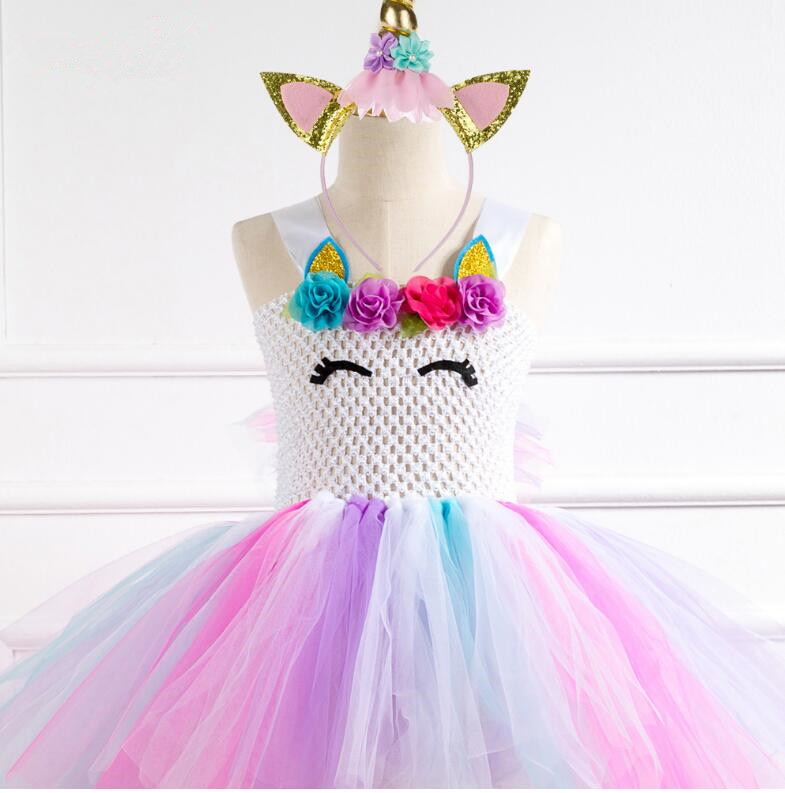 Fashion New Handmade Net Yarn Princess Tutu Skirt Children's Unicorn Cosplay Dress