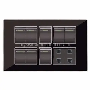 Pakistan Datar Tombol Kristal Akrilik Cermin Hitam Switch Lembar 8 + 2 Socket