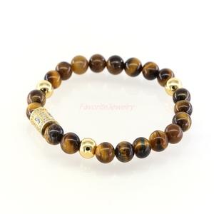 Venta caliente 18 K oro chapado micro Pace CZ Ojo <span class=keywords><strong>de</strong></span> Tigre Piedra Natural pulsera para hombres - Product Image 1