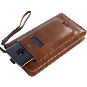 Baborry กระเป๋าสตางค์แบบยาวมัลติฟังก์ชัน,กระเป๋าถือผู้ชายพร้อมสายคล้องมือสไตล์ใหม่ปี2019