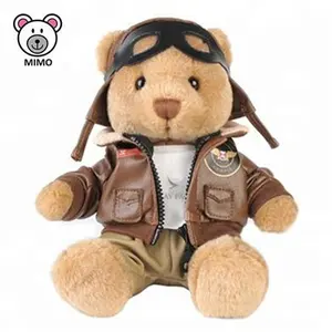 Private Label Airline Aviator Teddy Bear Brinquedo De Pelúcia Com Jaqueta Atacado OEM LOGOTIPO Personalizado Bonito Stuffed Soft Brinquedos Teddy Bear