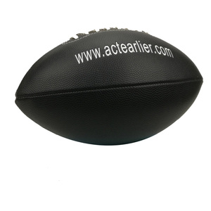 Ballons de football américain ActEarlier en cuir PVC noir à surface grainée, avec logo personnalisé imprimé, taille 9 - Product Image 3