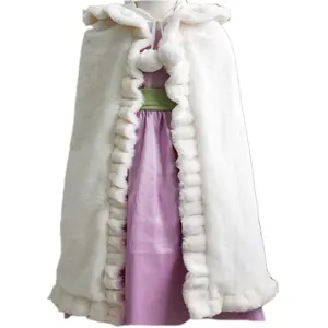 Toptan gelinlik modelleri ile kürk şal-Kaliteli bebek çiçek kız kapüşonlu pelerin kış düğün şal çocuklar için genç nedime sıcak kürk ceket çocuklar için