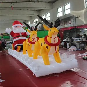 Giáng Sinh Ngồi Santa Claus Đôi Deer Kéo Xe Inflatable Trang Trí Giáng Sinh Ngoài Trời