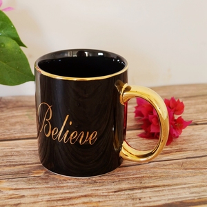 Taza <span class=keywords><strong>de</strong></span> <span class=keywords><strong>café</strong></span> <span class=keywords><strong>de</strong></span> cerámica con esmalte negro, venta al por mayor, <span class=keywords><strong>fe</strong></span> dorada - Product Image 3