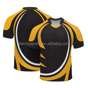 100% Polyester Heavy Weight Black Yellow Rugby Shirt/Jersey