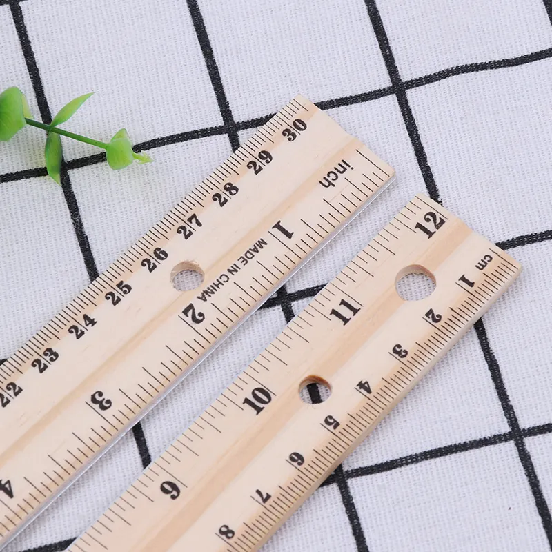 Best Selling Kids drawing ruler aluminum For Double Side Measuring CM Inch scale wooden straight ruler 30cm