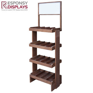 Présentoir de plancher en bois foncé avec quatre niveaux spacieux <span class=keywords><strong>pour</strong></span> l'affichage de pain et de nourriture de capacité élevée dans les boulangeries - Product Image 2