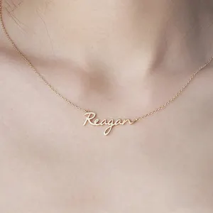 Plate Letter Necklace Custom Artistic Logo Signature Cursive Font Personalized Name Necklace Gold Romantic Stainless Steel