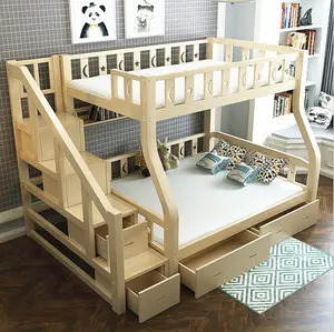 Juego de dormitorio con cajones para niños, litera de madera maciza, con escalera escalonada, Original, TYKB005