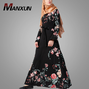 Casual Moslim Mode Marokkaanse Dubai Abaya Afdrukken Polyester Maxi Jurk Elegante Nieuwste Ontwerp Boerka