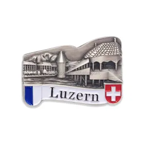 Emblemas de metal luzerne para bandeira suíça, emblema de metal personalizado com logotipo, emblema para turistas, emblemas de alta qualidade