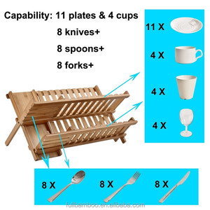 <span class=keywords><strong>Escurridor</strong></span> de Platos y Organizador de Utensilios de Bambú Multifuncional de Doble Nivel <span class=keywords><strong>Plegable</strong></span> para Encimera - Product Image 2