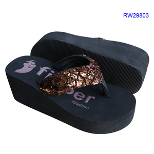 Tongs à semelle compensée haute pour femmes, à paillettes/paillettes, Logo personnalisé, été, 2018 - Product Image 2