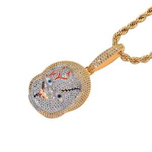 Kalung Liontin Boneka Film Horor Perhiasan Hip Hop BES Berlapis Emas 14K dengan Zirkonia Kubik untuk Pria Halloween - Product Image 3