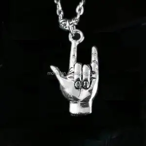 Sign Language Necklace Rock N Roll I Love You Necklace Hand Charm Necklace keyring bangles