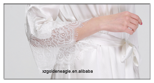 Vestaglia in Seta 100% Naturale <span class=keywords><strong>Bianca</strong></span>, Lunghezza al Ginocchio, Scollo a V con Cordoncino, per Autunno/Primavera/Estate - Morbida e Traspirante - Product Image 5