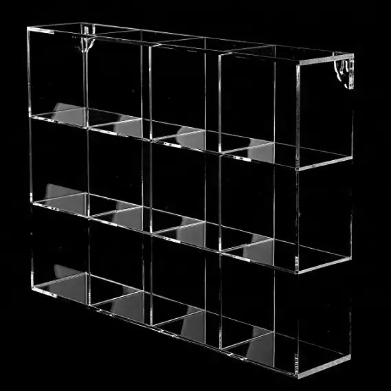 Wall Mounted Clear Acrylic 12 Open Front & Back Compartment Organizer Rack