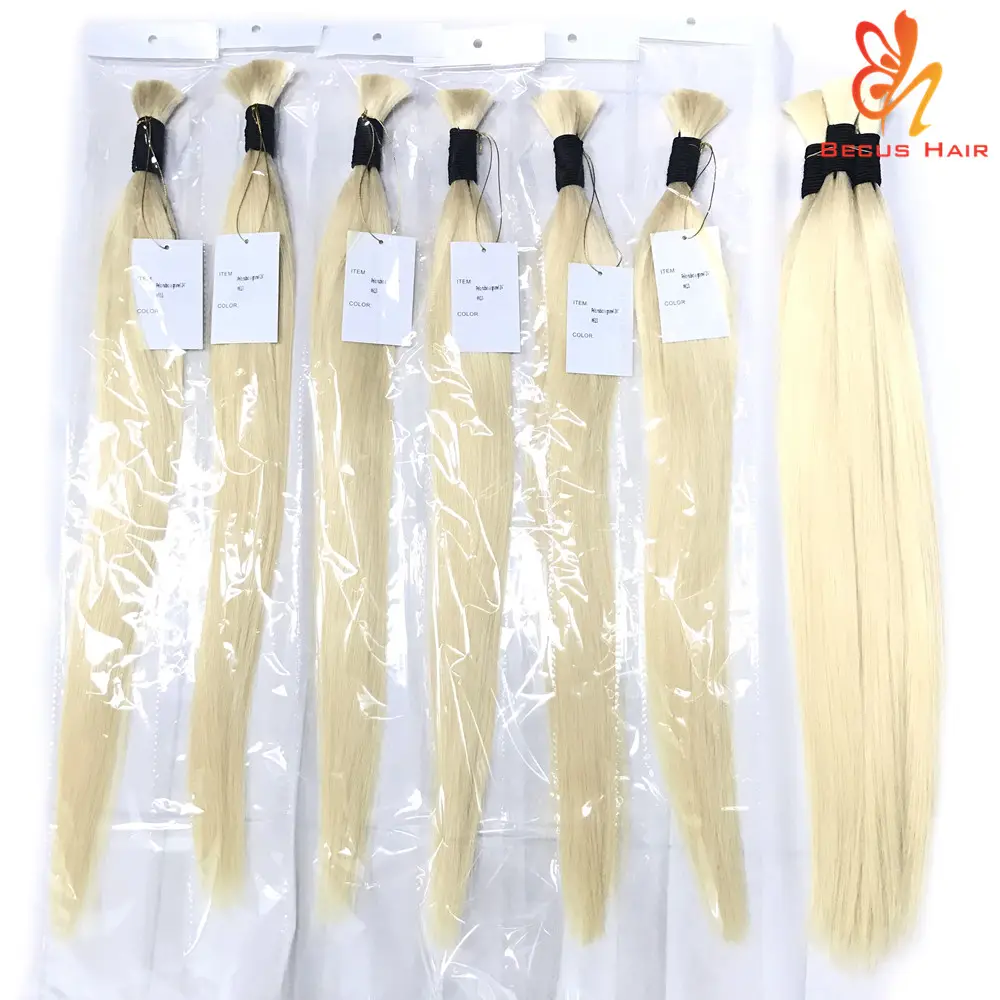 Human bulk wholesale virgin hair bulk ash blonde Russian hair extensions suppliers raw Indian hair bulk