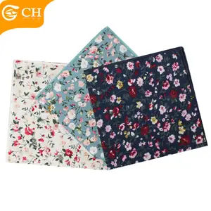 Shaoxing textil flor bolsillo cuadrado personalizado alta calidad fantasía Floral impreso pañuelo personalizado 100% algodón hombres pañuelos