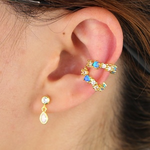 Promotion Cz Cluster Design Circle Ear Cuff Pave Cubic Zirconia Blue Fire Opal Clip on <strong>Earring</strong> - Product Image 3